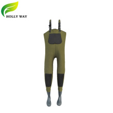 Army Green Chest Neoprene Wader with Rubber boots for Fishing